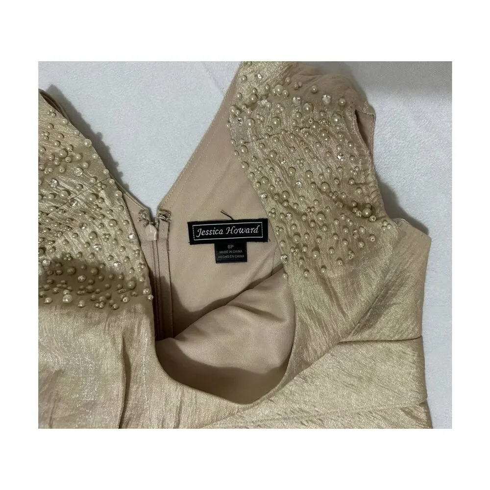 Jessica Howard Ruffle Dress With Pearl Accents 6p